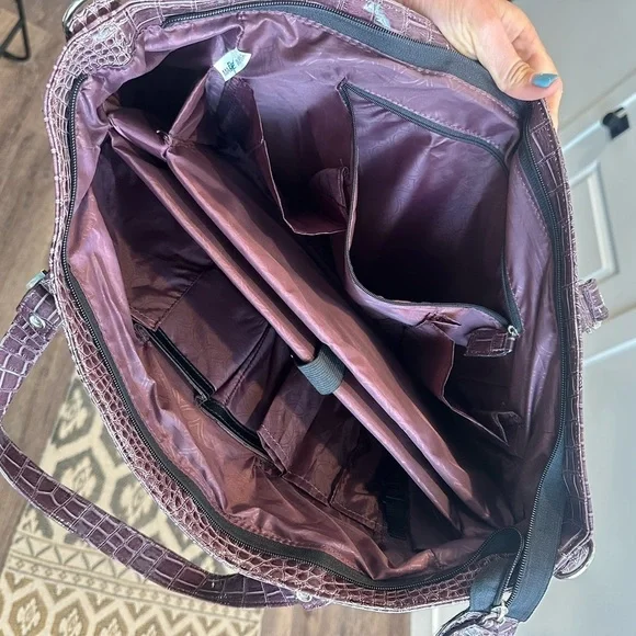 JM New York Burgundy Tote Travel Tech Business Bag Croc Pattern, Large - Picture 6 of 10